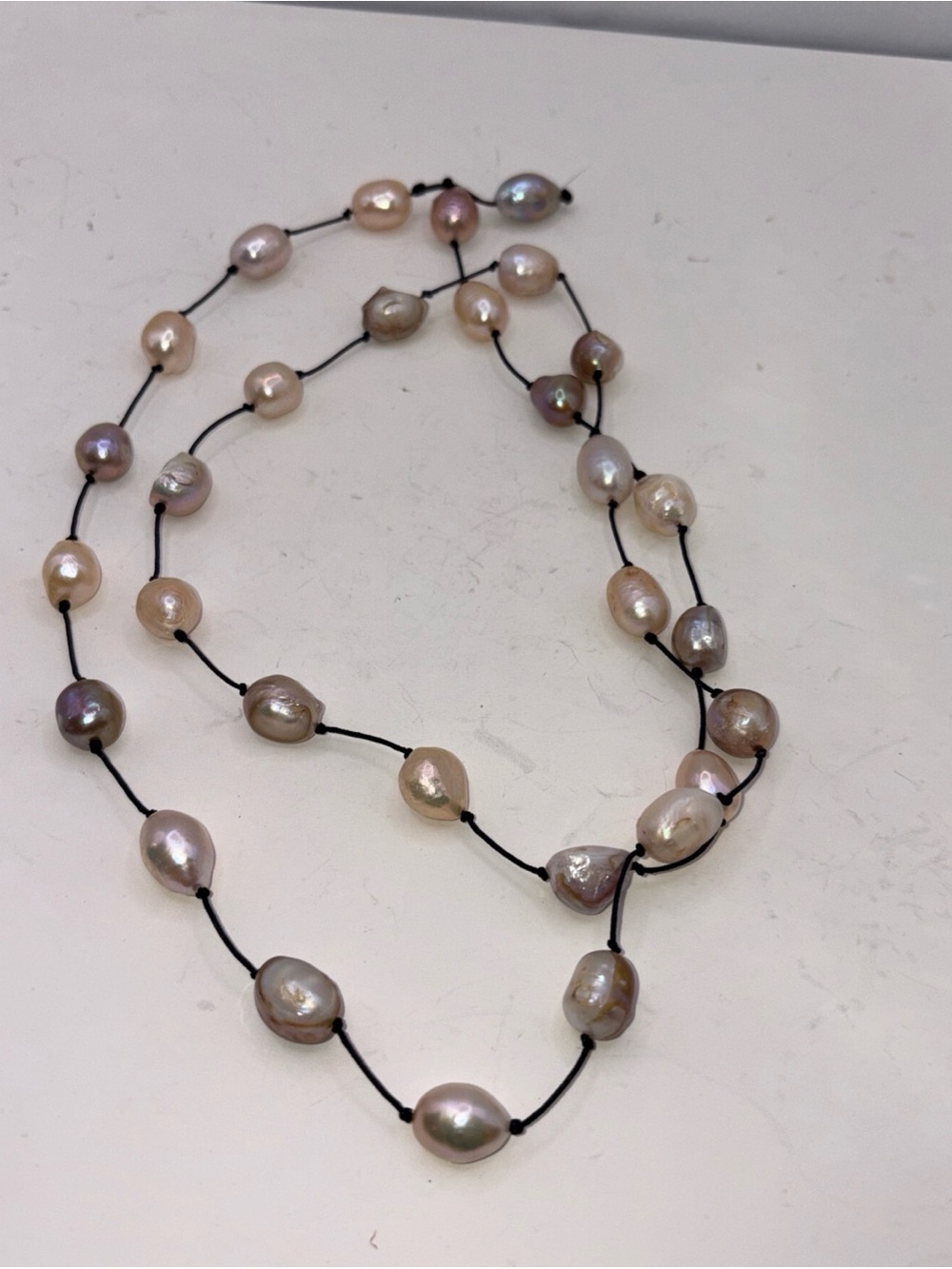 36 inchPearl Station Necklace Genuine Tin Cup Baroque Fresh Water (Pastel color)